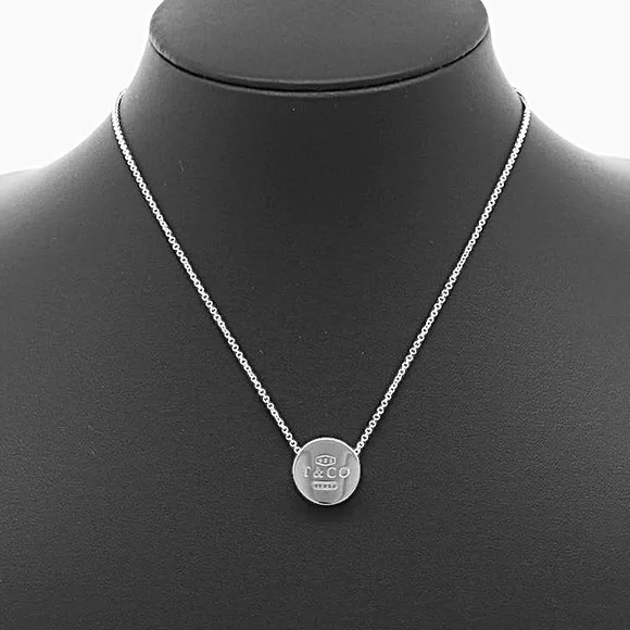 Tiffany & Co. Vintage 925 Silver T & Co. 1837 Concave Round Pendant Necklace - Picture 10 of 12